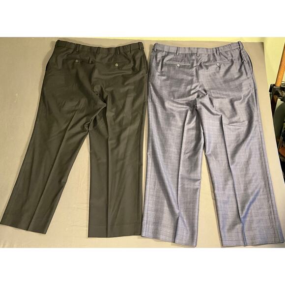 J.Hilburn Men's Adjustable Waist 100% Wool Dress Pants Blue Plaid - Picture 3 of 13